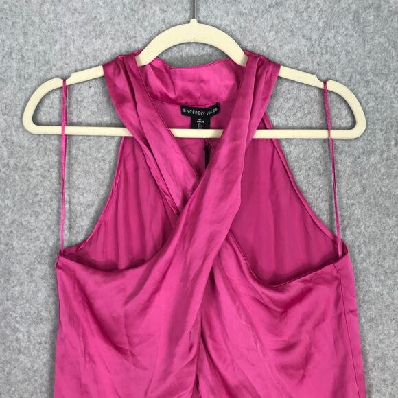 Sincerely‎ Jules Top Womens Large Pink Blouse Satin Halter Party Career Silky - Picture 2 of 7
